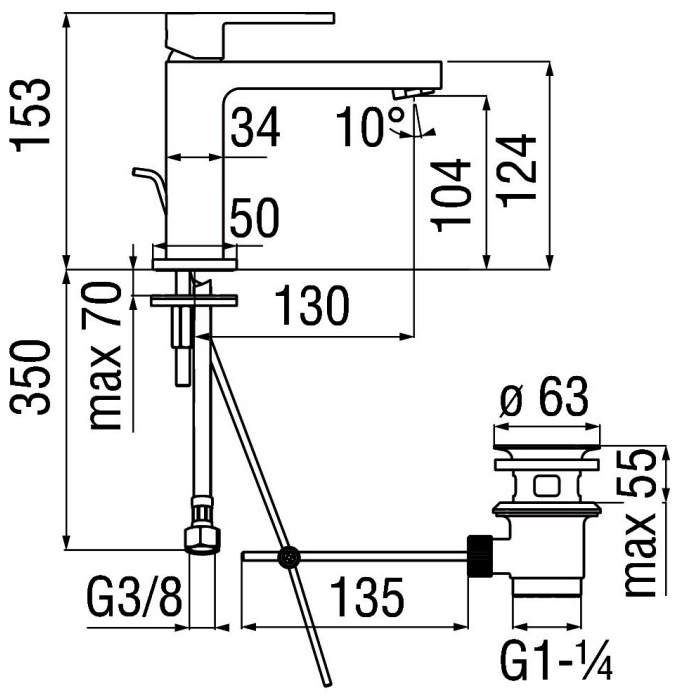 Nobili Rubinetterie Смеситель для раковины, однорычажный Up Up94118/1cr - Вид №2