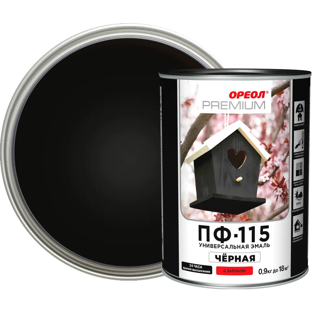 Эмаль Ореол Premium ПФ-115 глянцевая цвет чёрный 0.9 кг 82210111 STLM-2096553 
