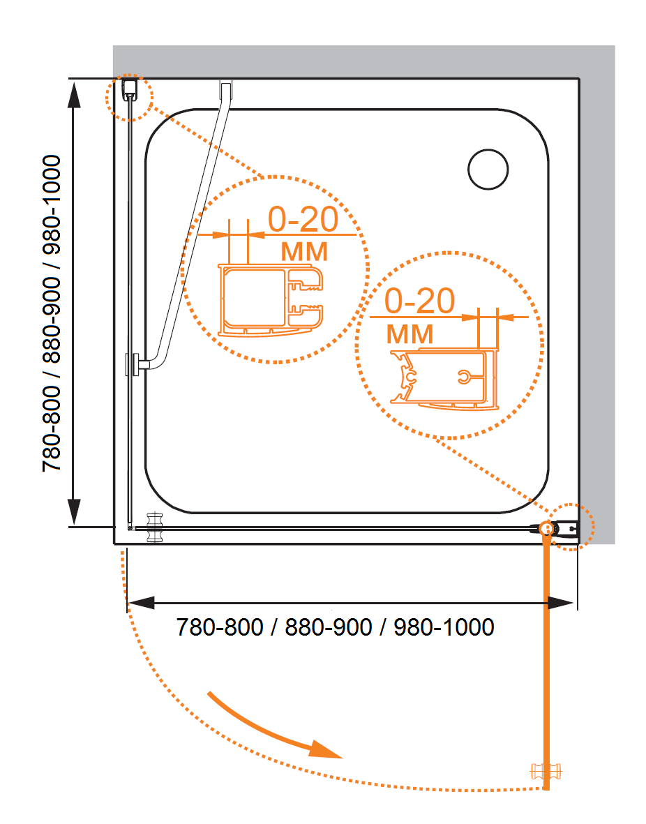 Душевой уголок CEZARES ELENA-W-A-1-90-C-Cr - Вид №4