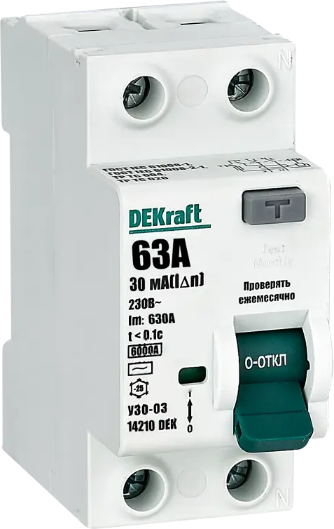 УЗО DEKraft 63А с защитой от поражения током для жилых помещений 84509400