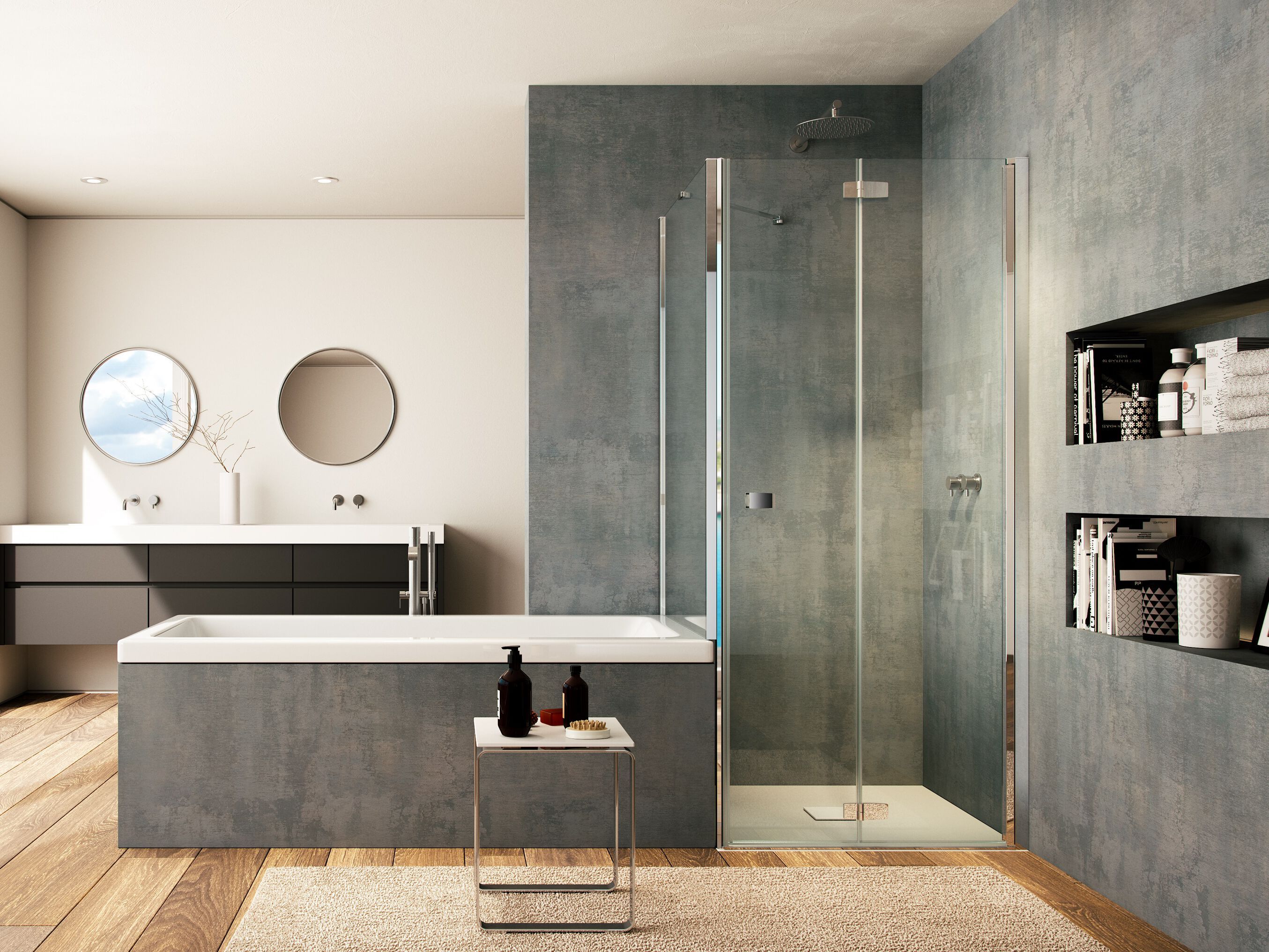 Стеклянная угловая душевая кабина с распашной дверью Provex Industrie Kombi ARCH-00004516 - Вид №1