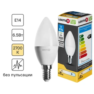 LEXMAN LED-лампа свеча E14 6.5Вт теплый белый свет 86270523