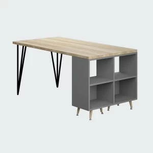 Стол рабочий письменный с полками светло-серый Woodi WOODI  00-3966056 Беленый дуб;бежевый;серый