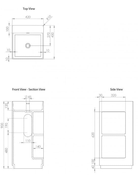 Прямоугольная отдельно стоящая раковина из смолы LUSSO Ethos ARCH-00120405 - Вид №6