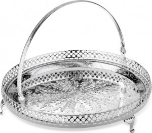 10611766 Queen Anne Поднос круглый с ручкой Queen Anne 22см, на ножках, высокий борт, сталь, посеребрение Сталь нержавеющая с посеребрением