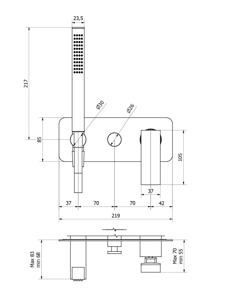 Смеситель для душа с ручным душем Aquademy Quadro ARCH-00125104 - Вид №2