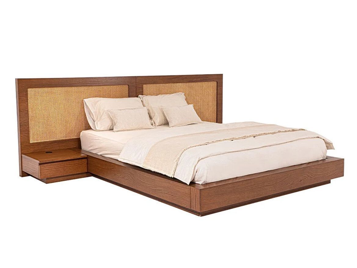 Деревянная и плетеная двуспальная кровать со встроенными тумбочками NDESIGN Clay ARCH-00135095 - Вид №1