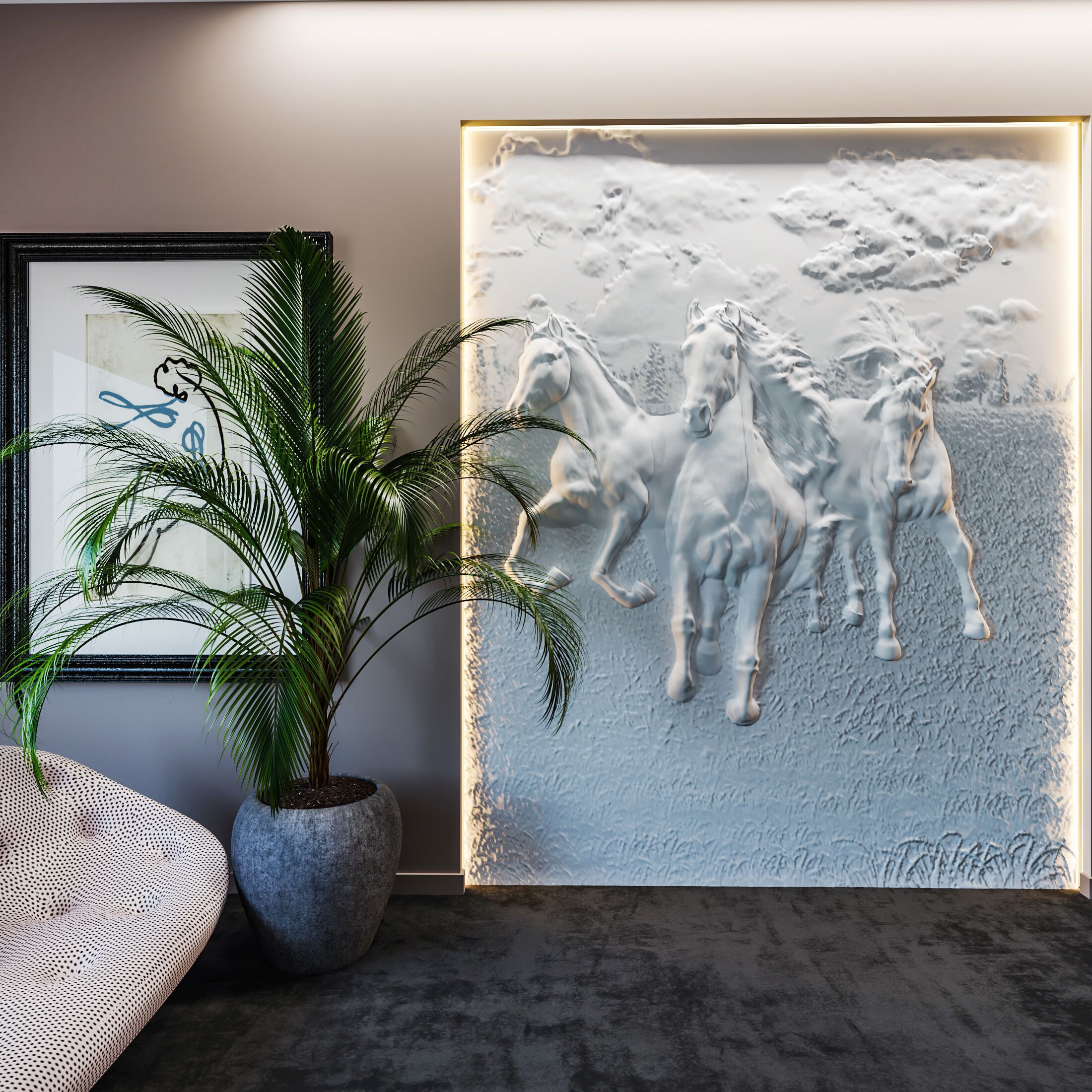 Трехмерная декоративная гипсовая панель WallDeco HORSES ARCH-00121465