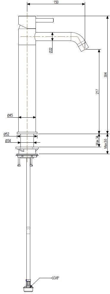 Super Inox Смеситель для раковины, однорычажный, настольный, из нержавеющей стали Cave 0251120x - Вид №3