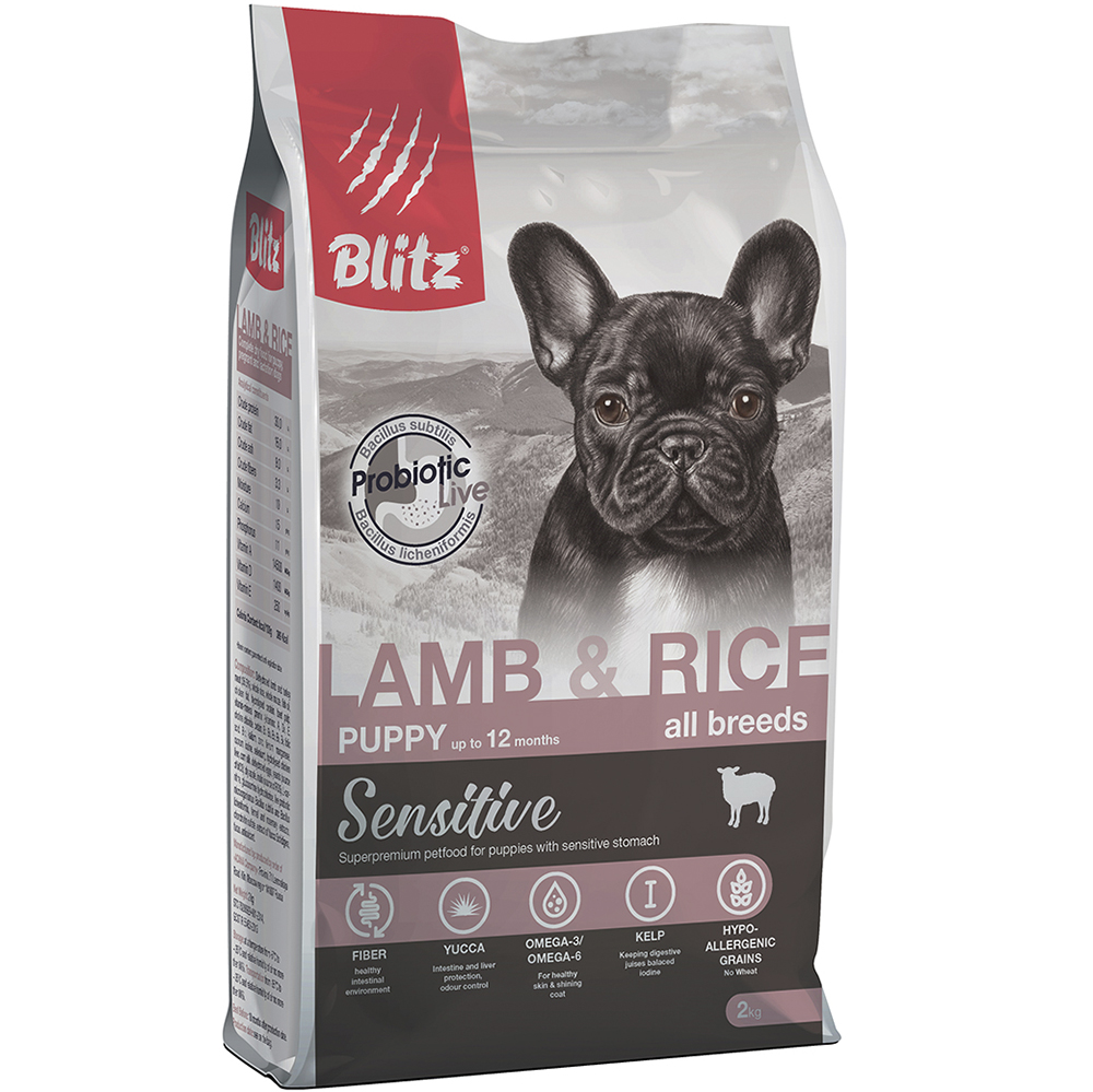ПР0055582 Корм для щенков Sesitive ягненок, рис сух. 2кг Blitz 