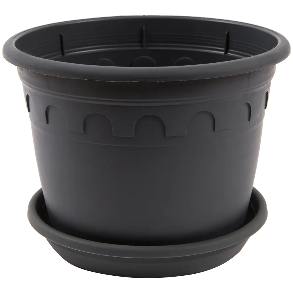 Горшок цветочный Газонcity Рома ø16 h12 см v1.5 л пластик тёмно-серый STLM-2133556