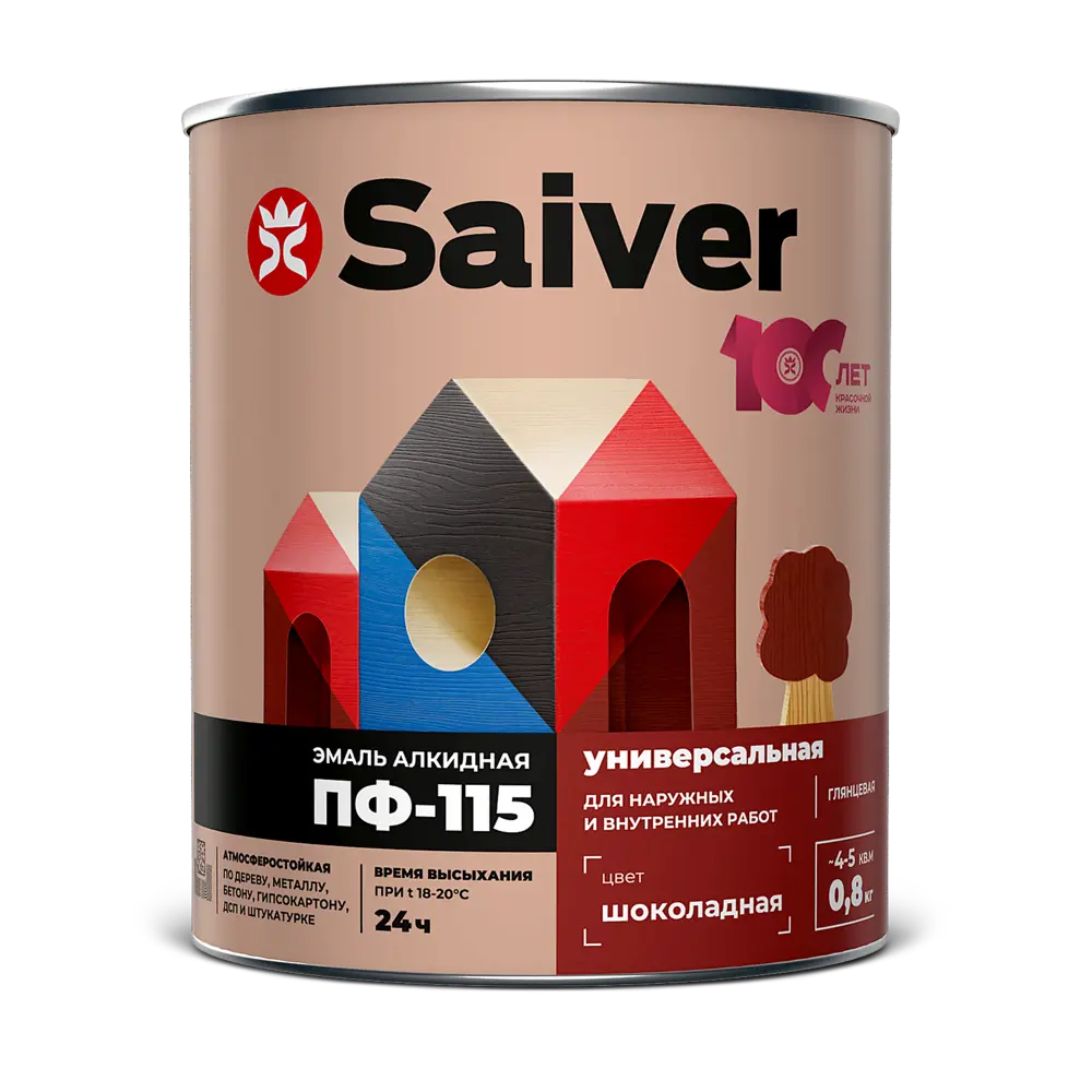 Эмаль ПФ-115 Saiver Lux глянцевая цвет шоколадный 0.8 кг 83402303 STLM-2000756  - Вид №1
