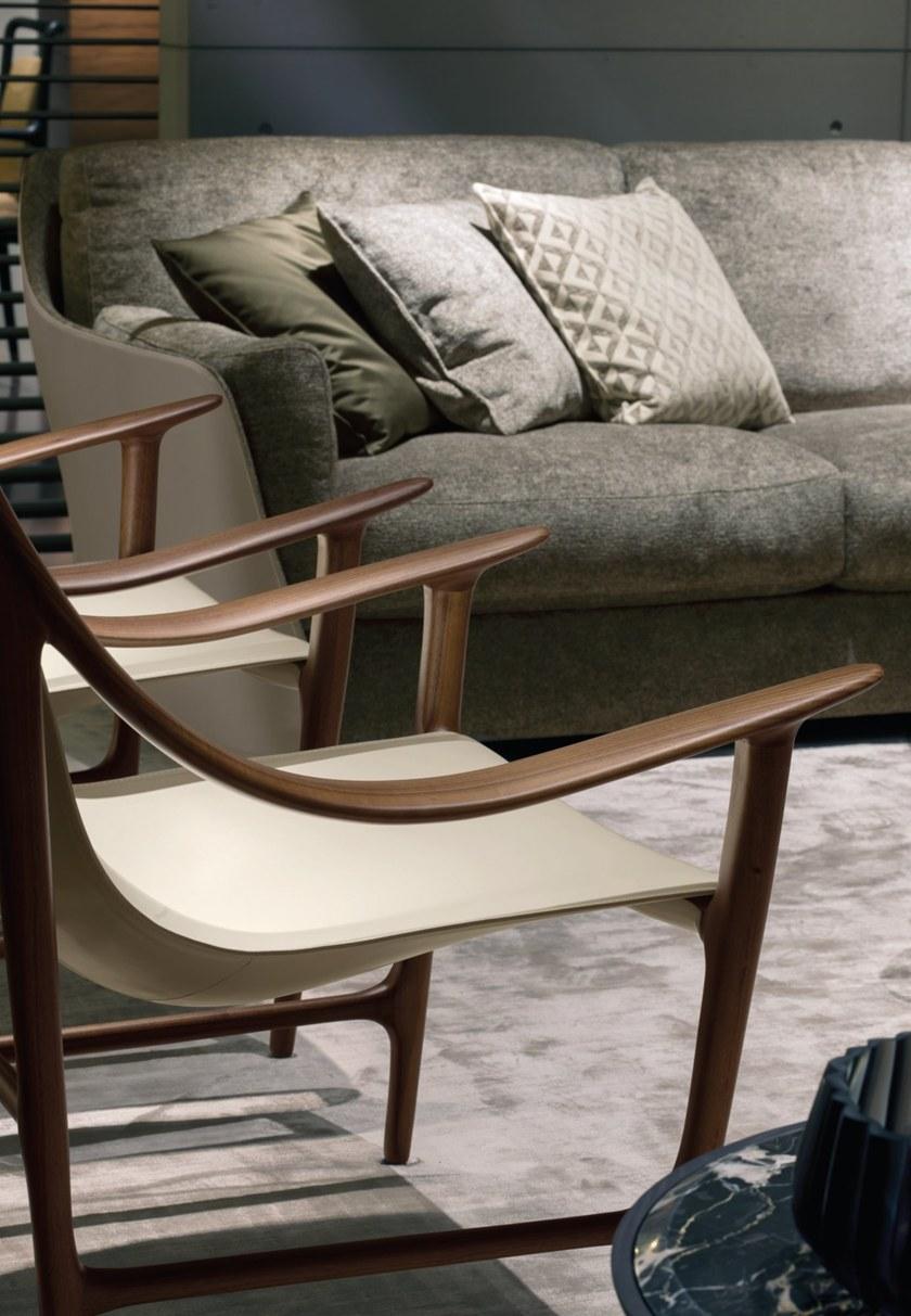 Giorgetti Кресло из орехового дерева и кожи с подлокотниками sun-id-1385403 - Вид №5