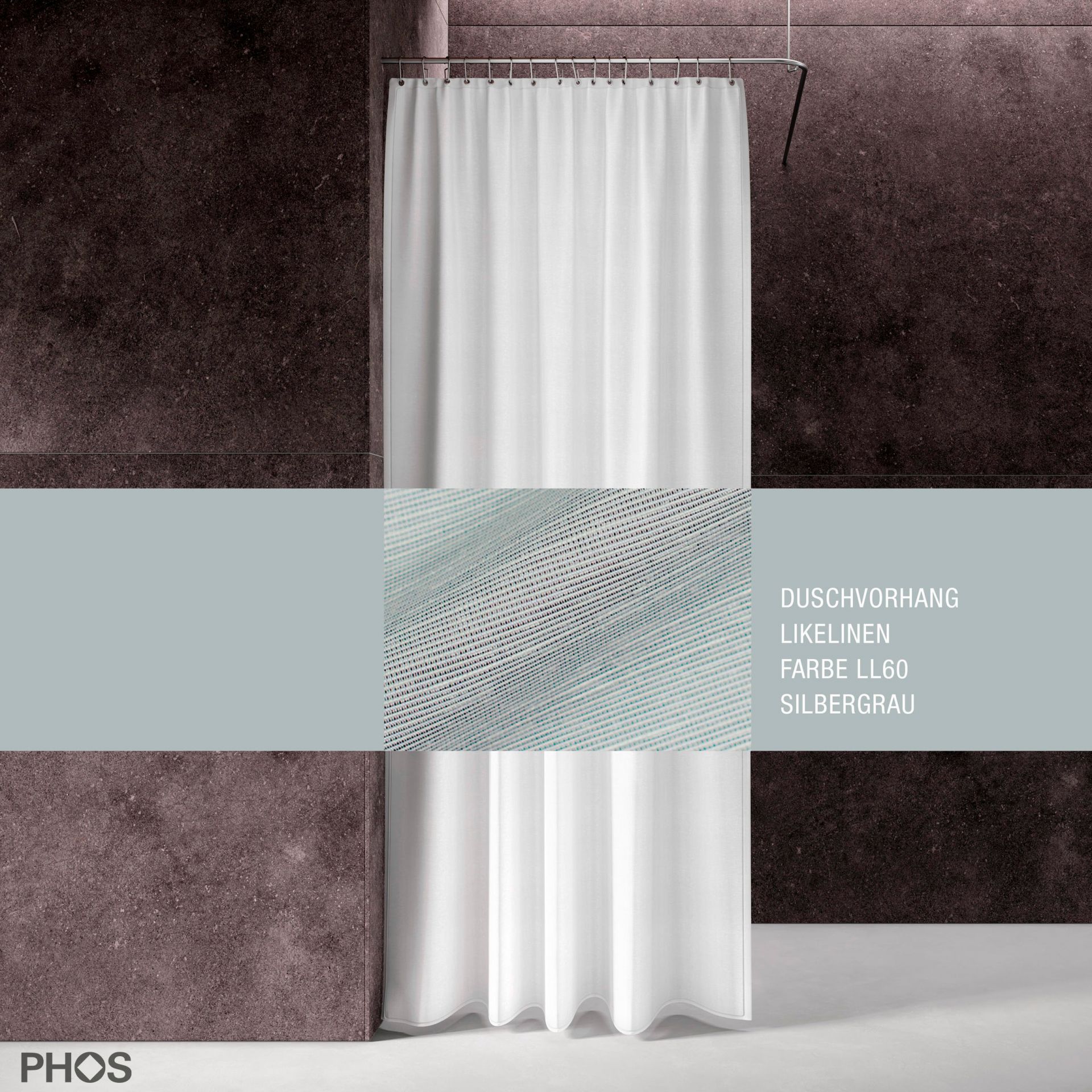 DV-LIKEL200-200-LL60 Занавеска для душа из льна, длина 200 см, ширина 200 см, серебристо-серая. PHOS 
