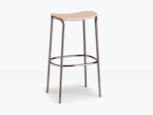 Высокий стальной стул с дубовым сиденьем