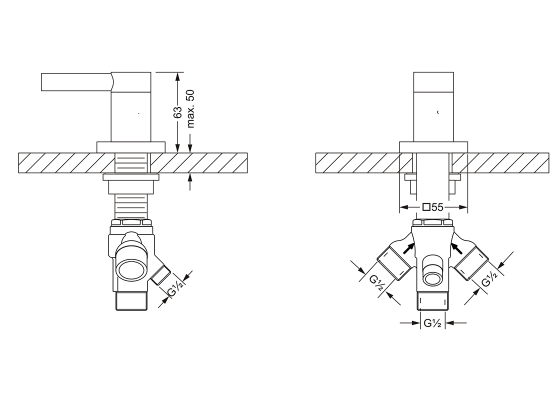 Переключатель на два положения ½", монтаж на борт ванны JOERGER Charleston Square 634.40.750.000 - Вид №1