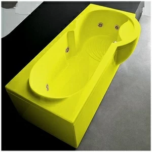 Ванна Gruppo treesse Simona V5677-DX-ZZ жёлтая с  золотой фурнитурой и гидромассажем прямоугольная правая