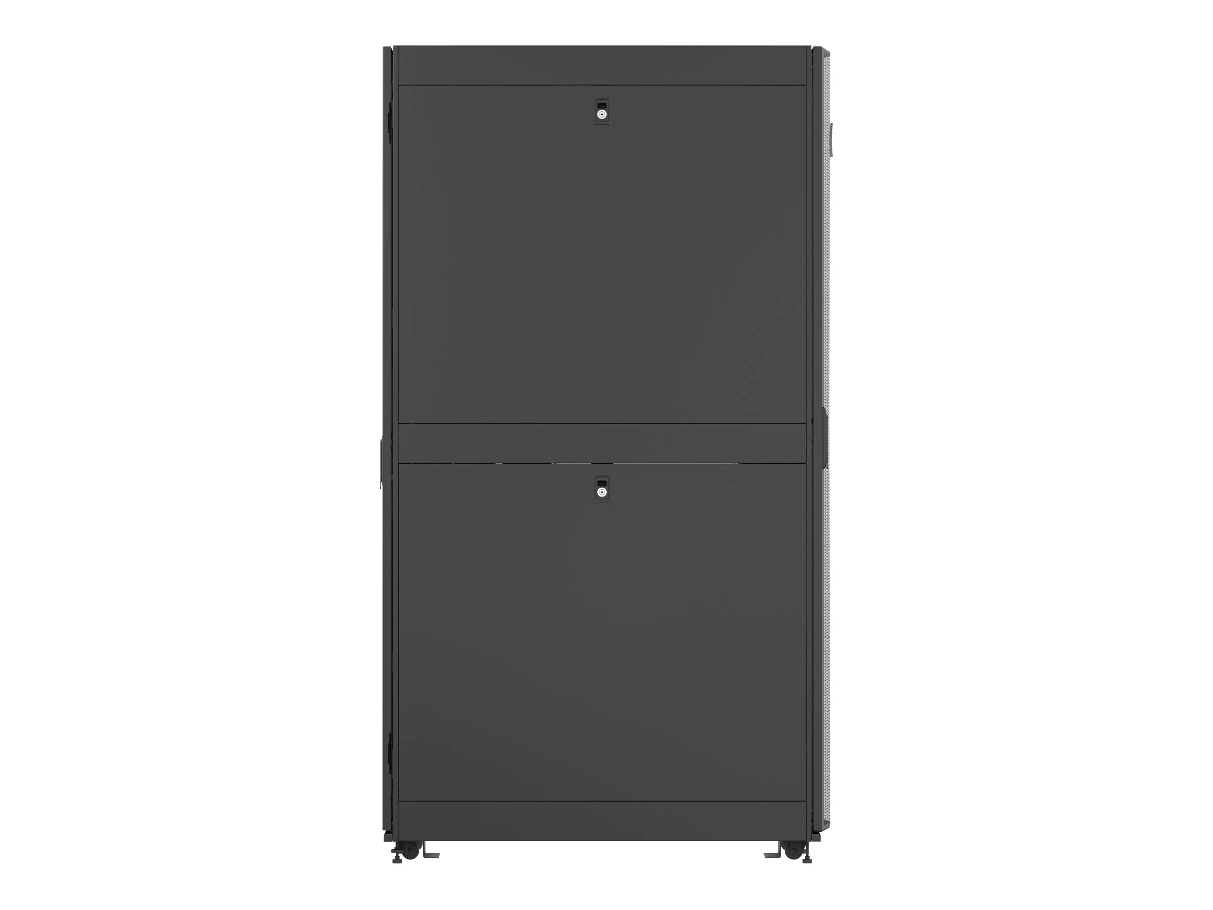 VR3357 Серверный шкаф 48u 2265mm x 800mm x 1215mm (вхшхг) перфорированная передняя одностворчатая дверь, перфорированные двойные задние двери, (степень перфорации 77%), 19” направляющие спереди и сзади, боковые панели с двух сторон, разделенные на 2 части Santreyd  - Вид №5