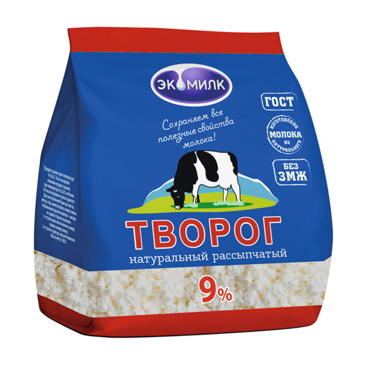 Творог 9% рассыпчатый Экомилк 180 г БЗМЖ Santreyd 21166 - Вид №1