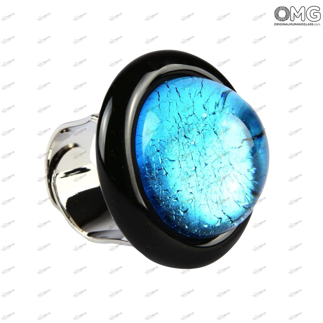 2480 ORIGINALMURANOGLASS Кольцо — стекло соммерсо синее — муранское стекло - Original Murano Glass OMG 3 см 