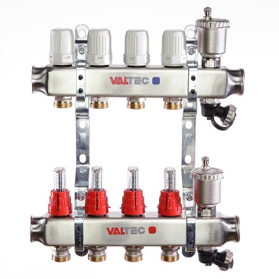 VTc.586.EMNX.0602 Коллекторный блок из нержавеющей стали с термостатическими клапанами и расходомерами Valtec 1", 2 x 3/4", "евроконус"  - Вид №2