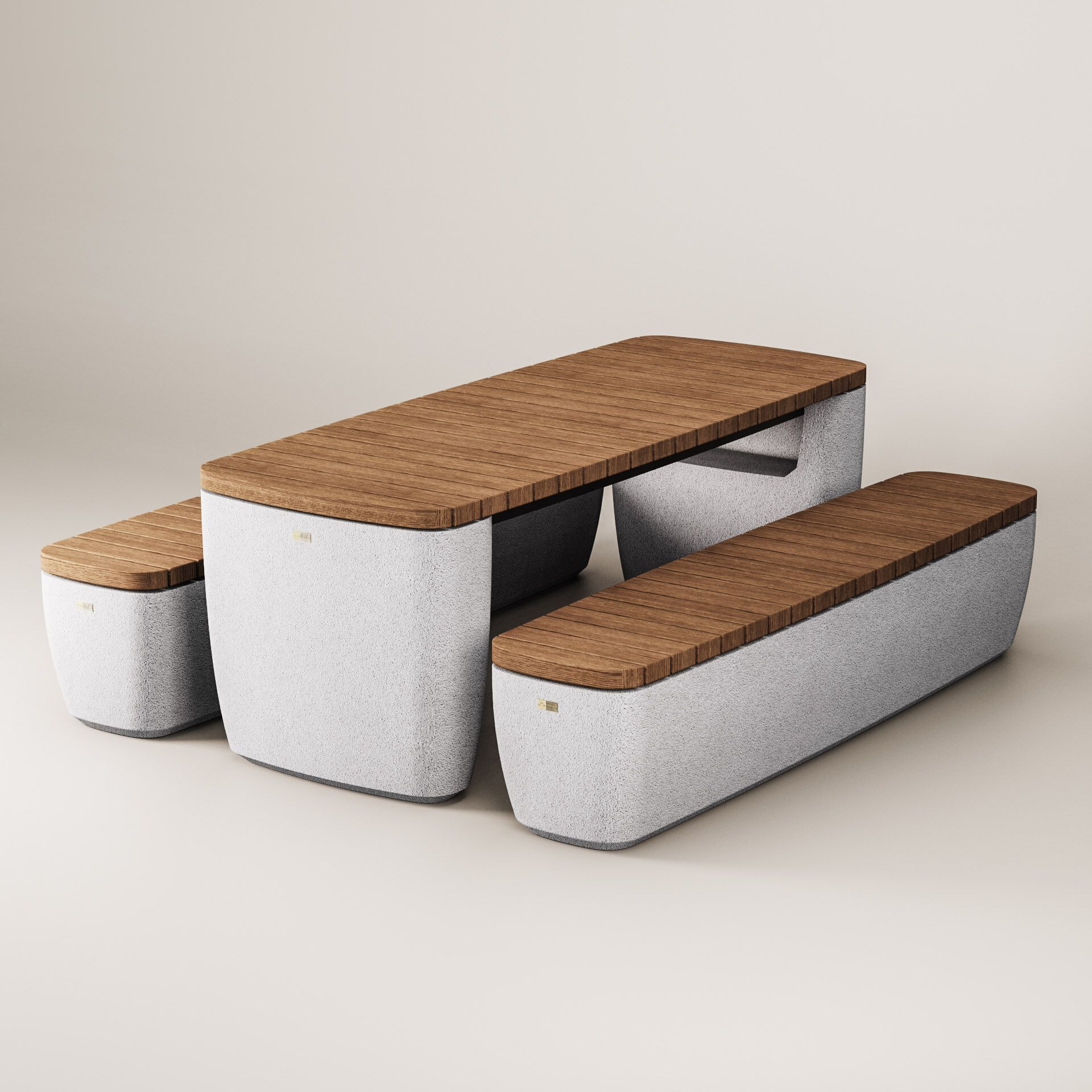 Скамейка из бетона и красного дерева без спинки Kremen ARCH-00031731 - Вид №13