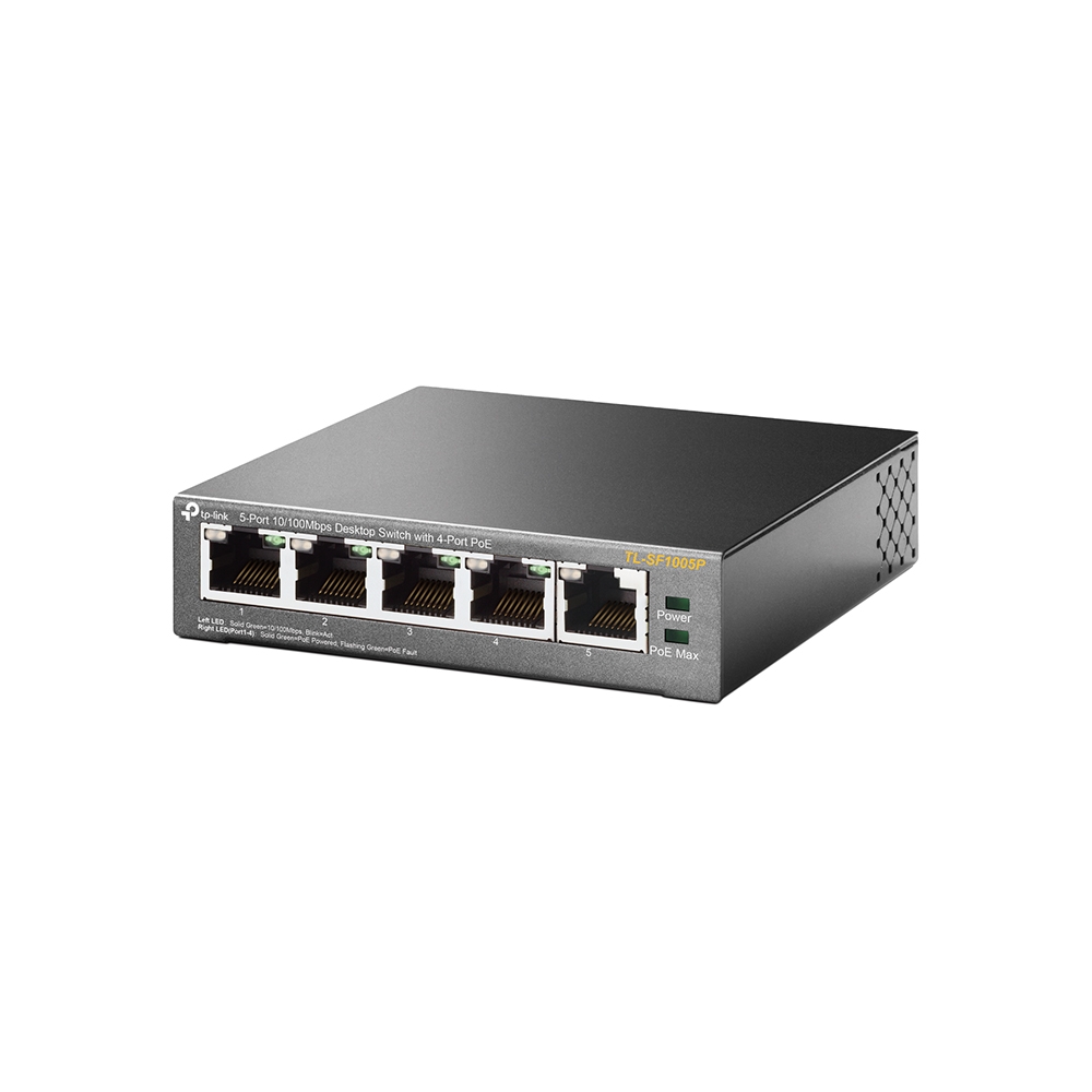 TL-SF1005P 5-port 10/100mbps desktop switch with 4-port poe, 5 10/100mbps rj45 ports including 4 poe ports, 58w poe power supply, steel case TP-Link Santreyd  - Вид №2