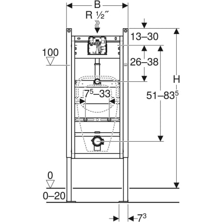 111.665.00.5 Инсталляция Geberit Duofix для писсуара, 130 см, универсальная, для системы управления смывом писсуара Basic Geberit  - Вид №2