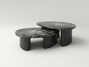 Овальный дубовый журнальный столик с мраморной столешницей