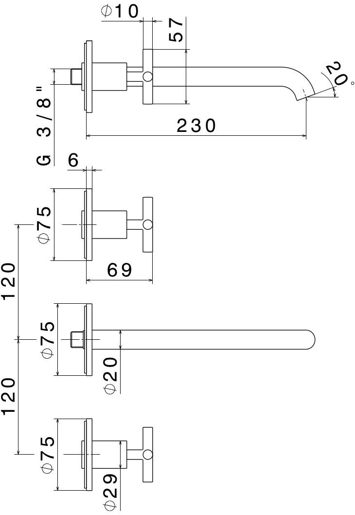 newform Смеситель для умывальника настенный на 3 отверстия без сливного крана Blink sun-id-1502326 - Вид №6
