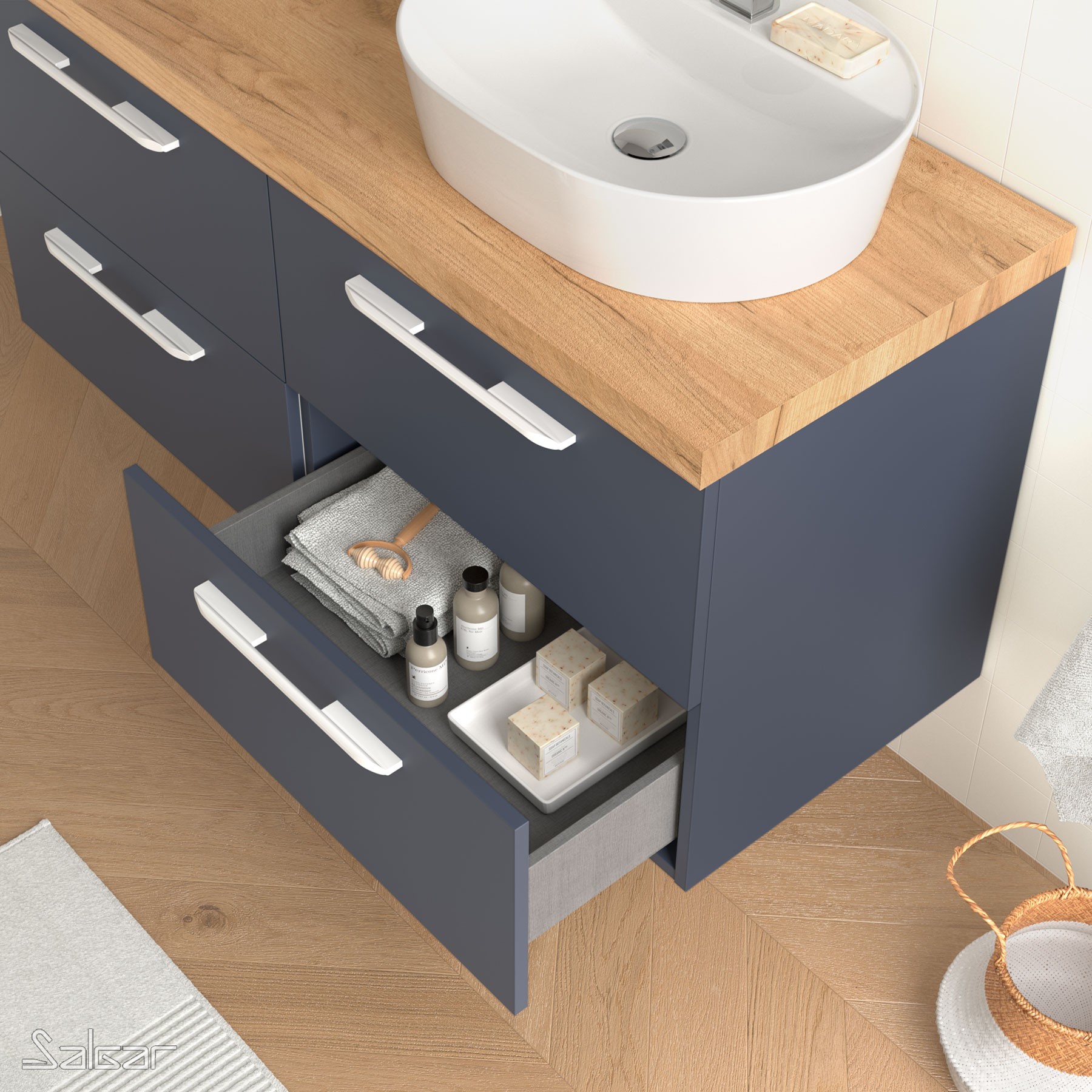 81712 SALGAR Мебель для умывальника FUSSION CHROME 800 2 ящика NIGHT BLUE 797 x 540 x 450 мм Синяя ночь - Вид №2