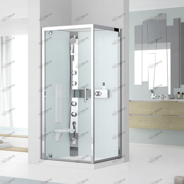 Novellini. Душевая кабина термостатическая 80x80 GF80 HYDROMASSAGE с высоким душевым поддоном и серебристым профилем GLAX 3 GL3GF89T11B