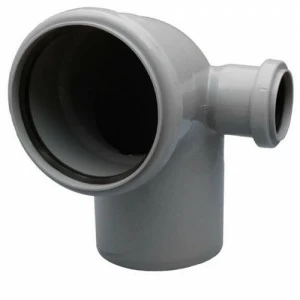 Отвод ПВХ канализационная D110х90° с выходом 50 (правый)