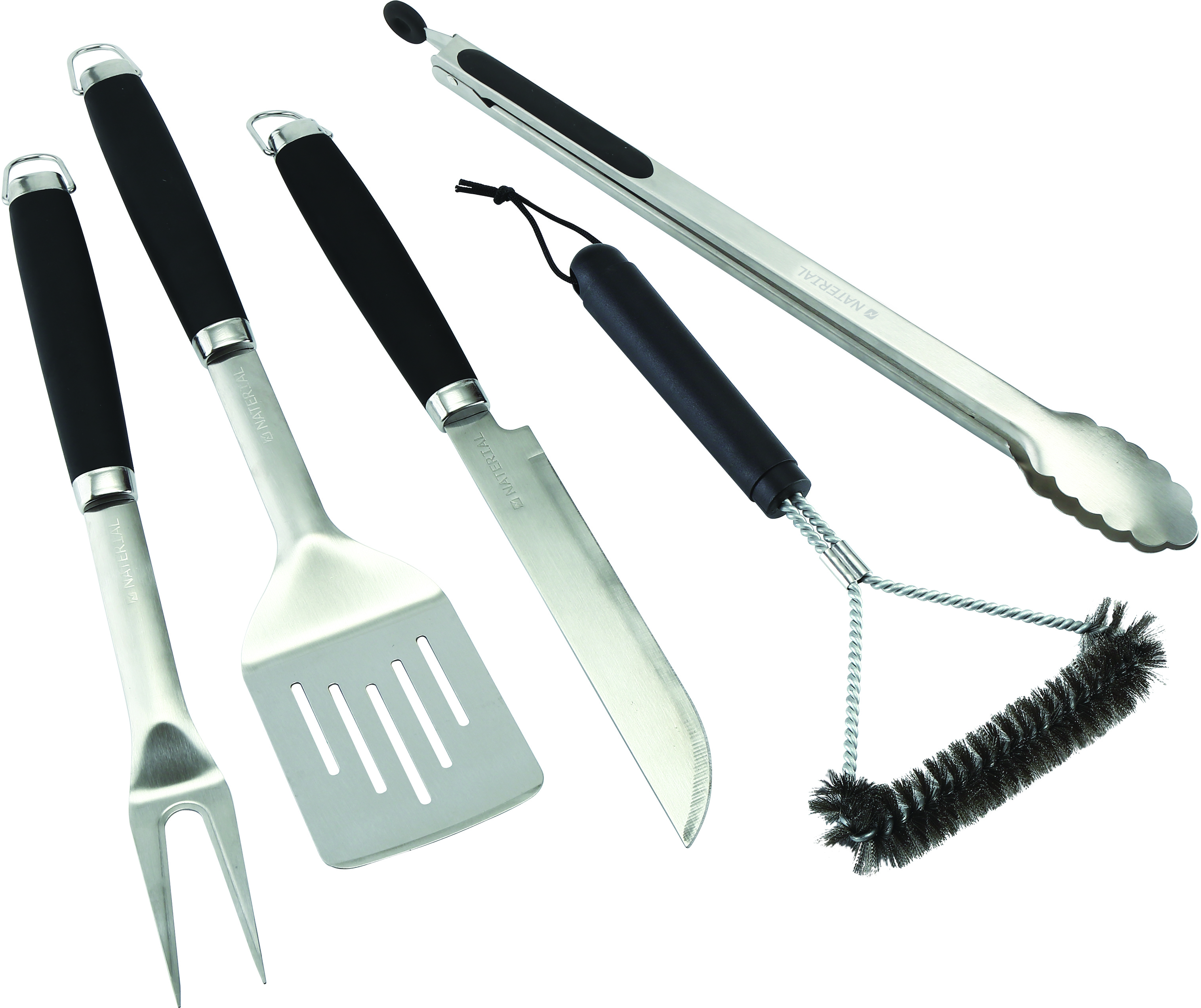 81966327 Набор для барбекю Beta нержавеющая сталь: щипцы, вилка, нож, лопатка, щетка для чистки STLM-0015899 NATERIAL