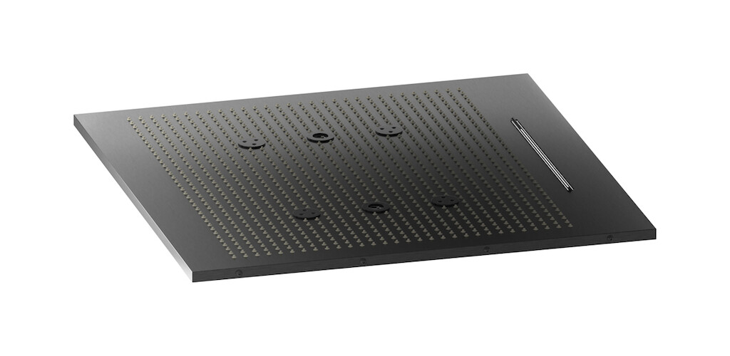 Полувстроенный верхний душ с режимами - дождь, водопад, распыление и хромотерапия WE ARE IB av630cs Brushed Black Chrome Aqua