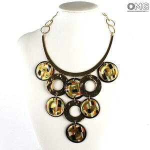 4421 ORIGINALMURANOGLASS Колье в стиле Климта - золото 24 кт - муранское стекло OMG 25 см