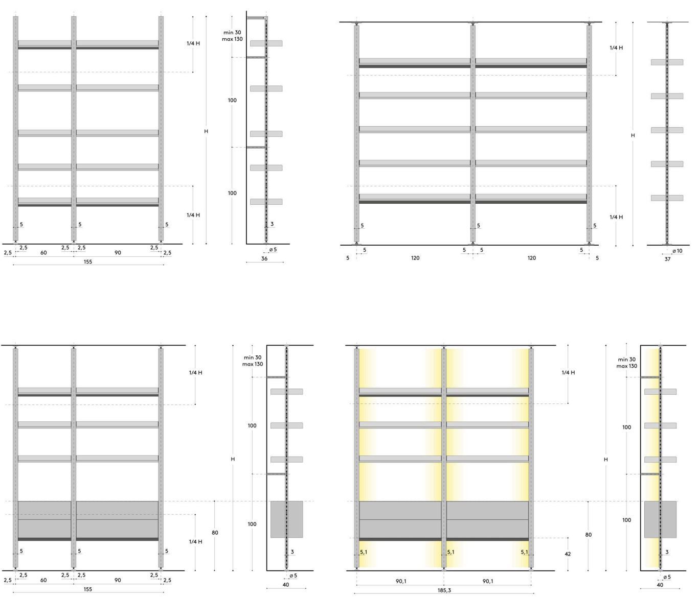 Книжный шкаф из анодированного алюминия с креплением пол-потолок DE PADOVA SAINTPAUL ARCH-00028198 - Вид №2