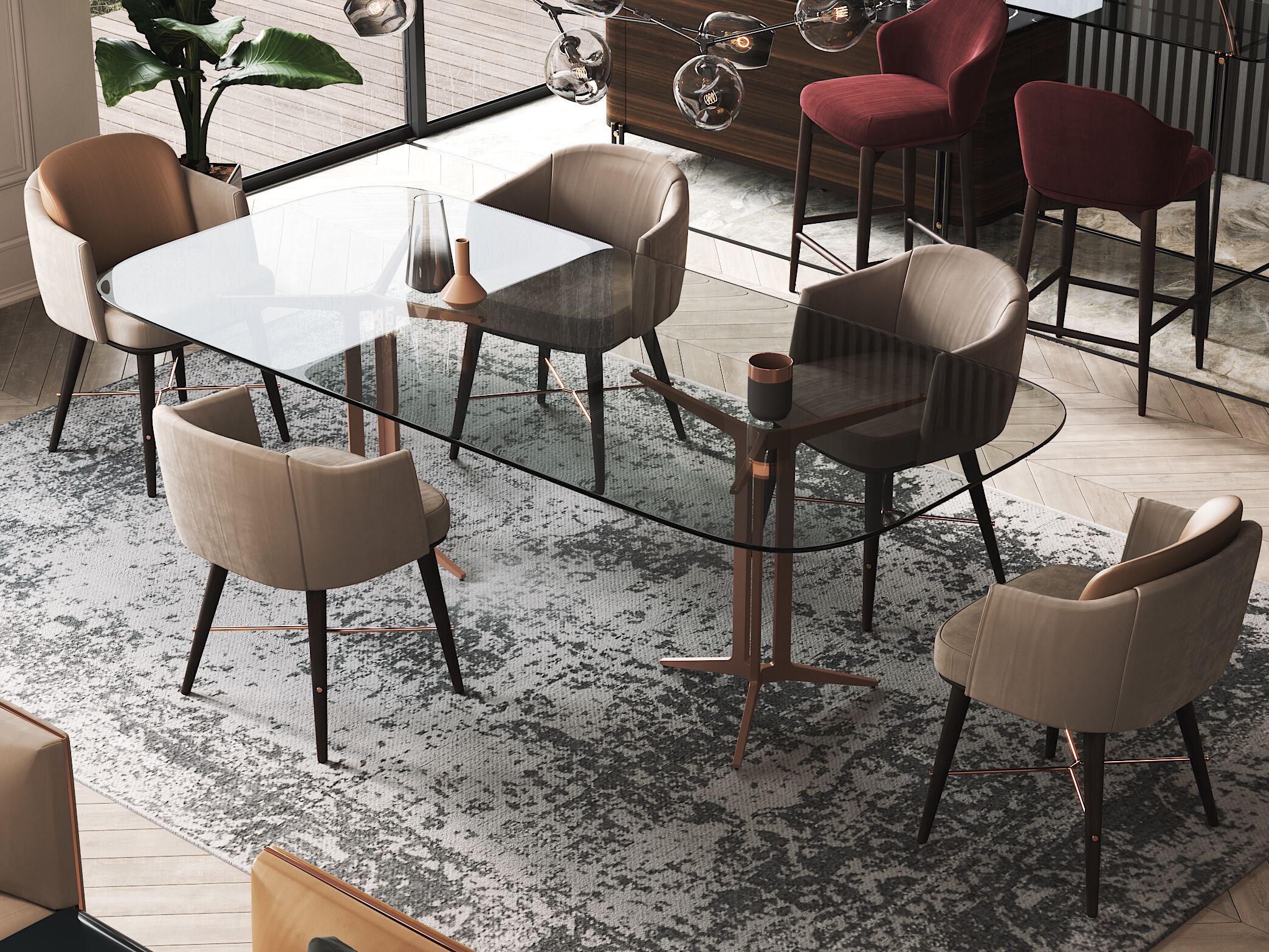 Прямоугольный обеденный стол из стали и стекла PRADDY Natur ARCH-00129582 - Вид №5