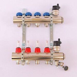 Коллектор 1'х3/4" ЕК 4 выхода EMMETI TOPWAY с расходомерами и вентилями