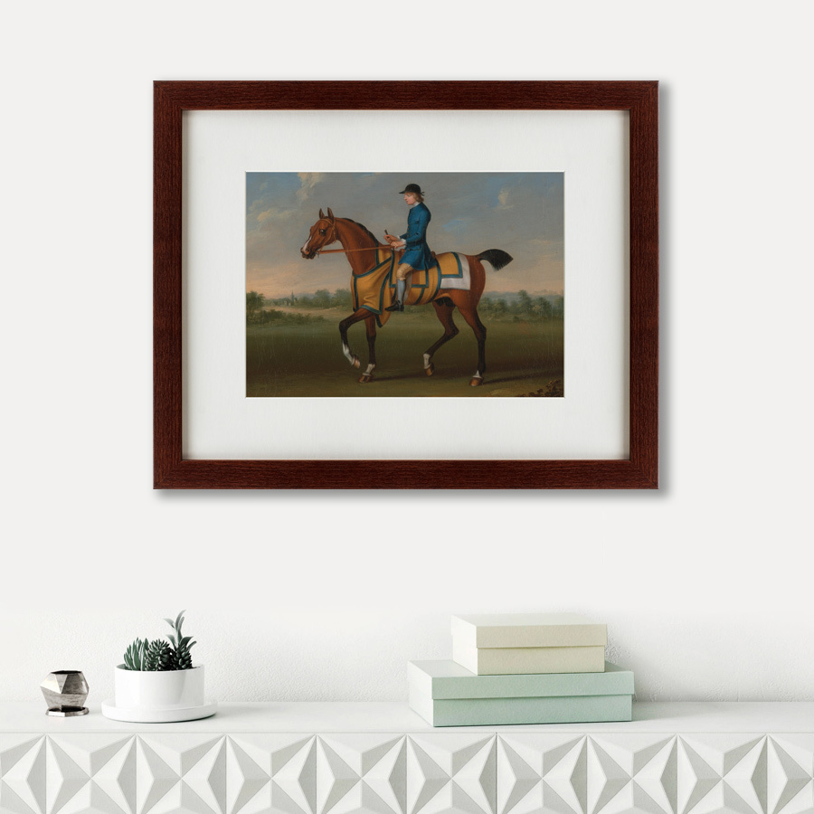 Картина в деревянной раме 52х42 см Bay racehorse with jockey up, 1730 КАРТИНЫ В КВАРТИРУ  135544 Белый;коричневый;разноцветный  - Вид №1