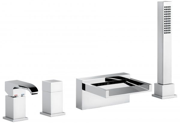 74120CR Смеситель Niagara с ручным душем для установки на борт ванны, 4 отверстия, цвет хром EMMEVI