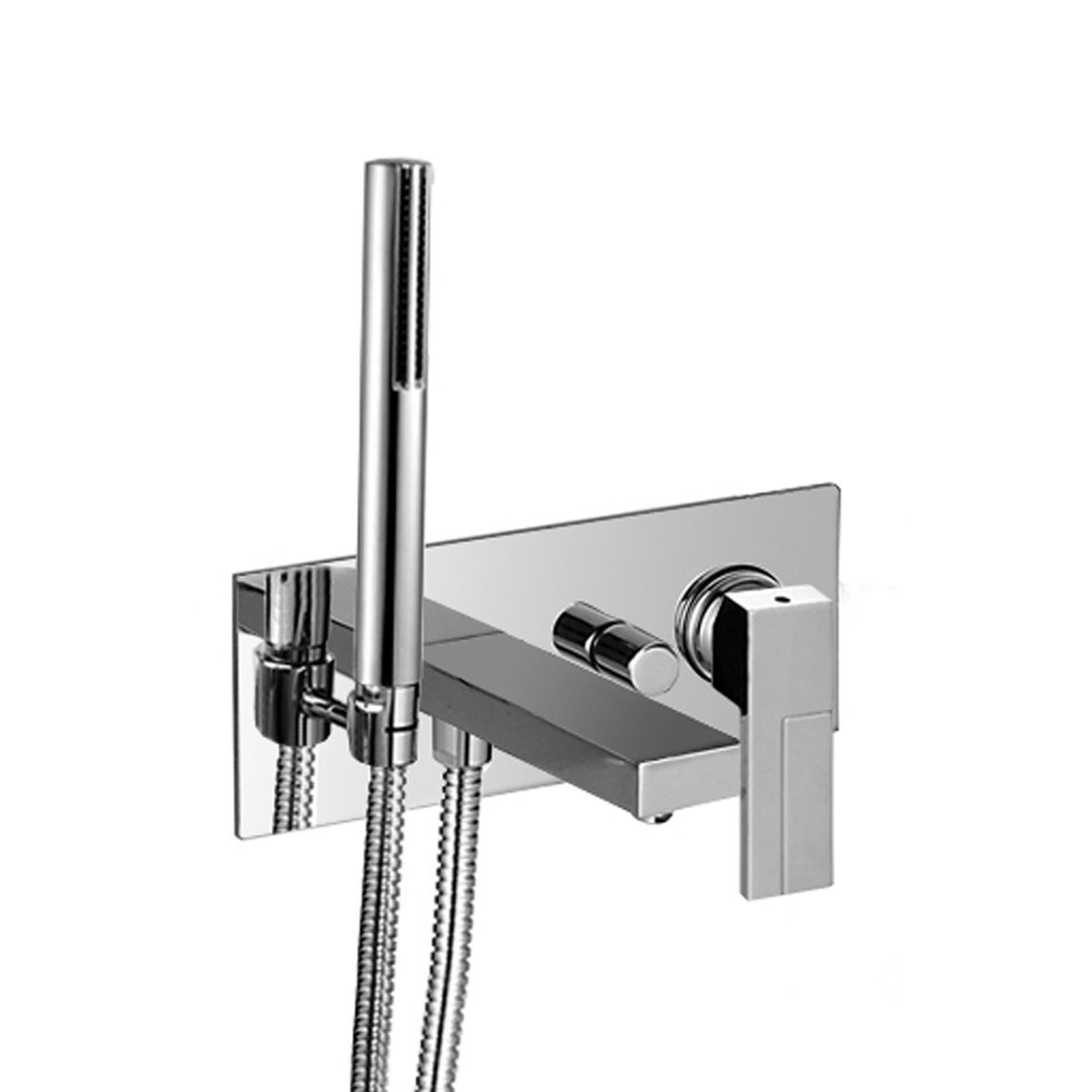 3320SB+3320A  Встраиваемый смеситель для ваннывылет 14 см без ручки автоматический переключатель на 2 потока ручная лейка SUN шланговое подсоединение с держателем для ручной лейки гибкий шланг 150 см ПВХ впуски 1/2'' Звукоизолированные (a) ручка 3349 зака Fantini Rubinetti AR/38