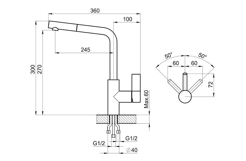 2502, БАЗАЛЬТ, СМЕСИТЕЛЬ КУХОННЫЙ GRANULA 2502-ST108 - Вид №2