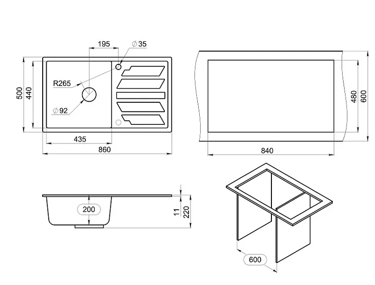 8601, СЛАНЕЦ, кухонная мойка, кварц GRANULA 8601-ST30 - Вид №3