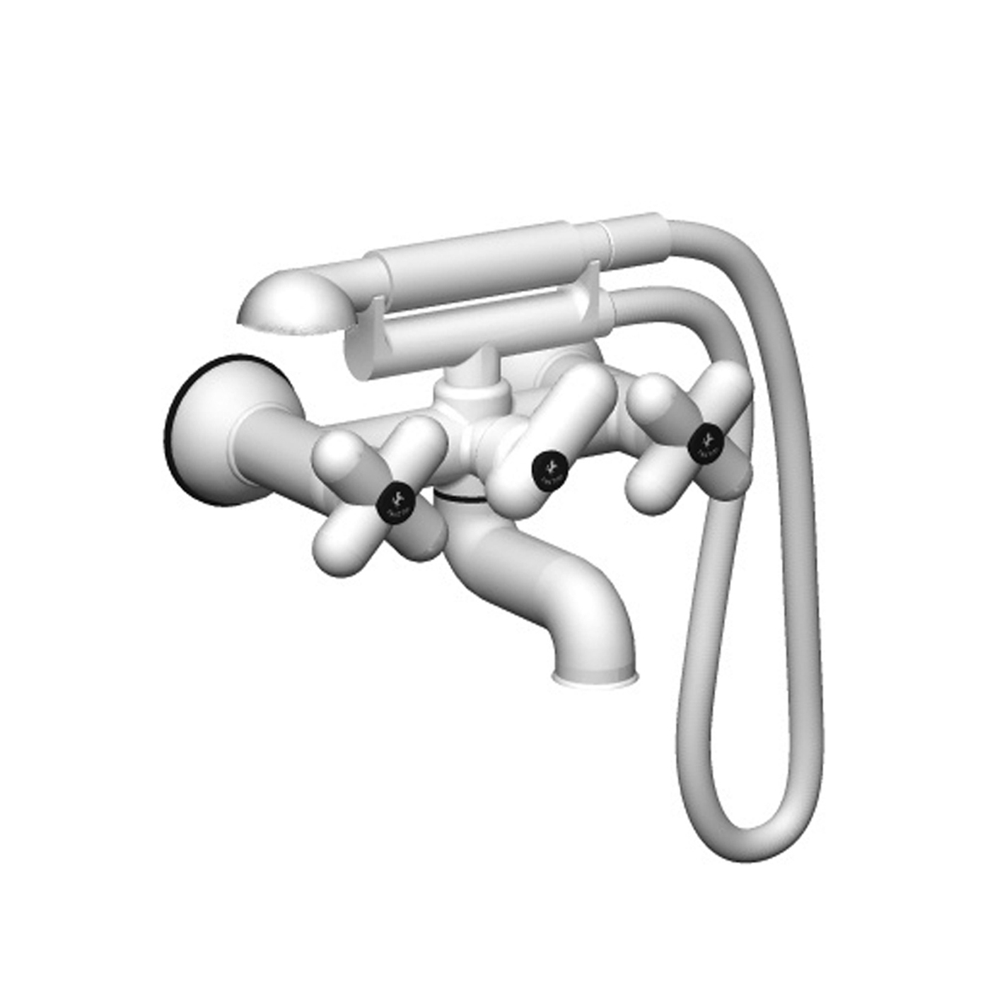 0515  Смеситель из стены для ваннывылет 15,5 см ручки переключатель на 2 потока ручная лейка I BALOCCHI держатель ручной лейки гибкий шланг 150 см ПВХ картридж керамический 90° Fantini Rubinetti I BALOCCHI