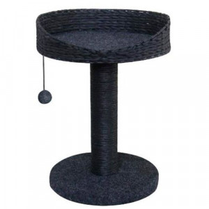 ПР0039877 Когтеточка для кошек Лежанка плетеная на столбике с игрушкой 35х35х52см D=9см серая Foxie