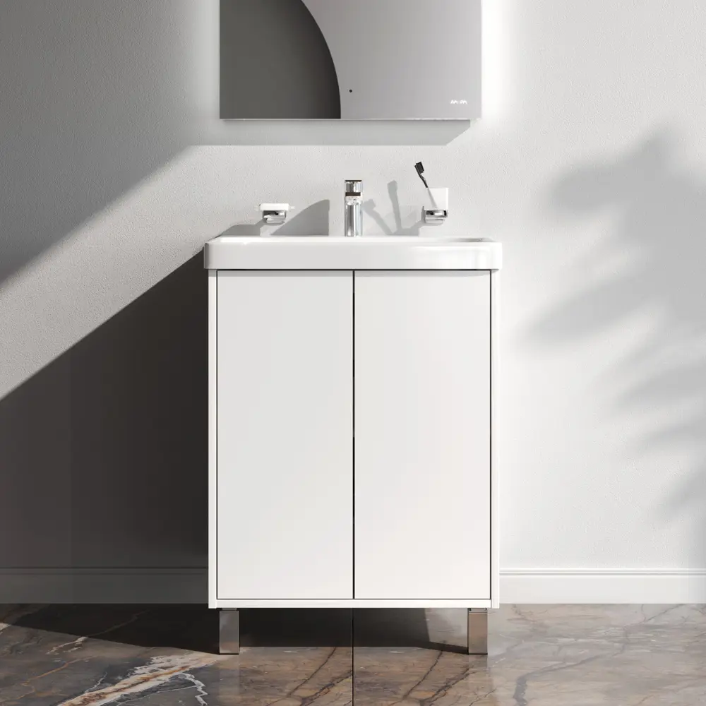 Тумба под раковину AM.PM Stern 60 см белая с декором под дерево 89430350 STLM-1577192 - Вид №1