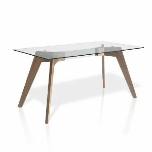 Обеденный стол стеклянный с деревянными ножками 160 см W1008 от Angel Cerda ANGEL CERDA  150003 Прозрачный
