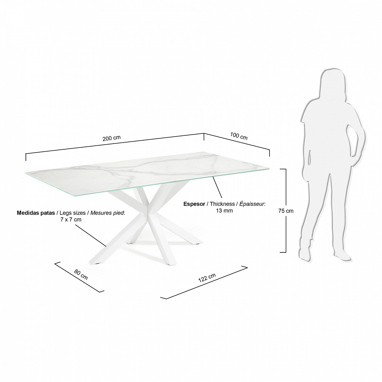 Обеденный стол белый с керамогранитом 200 см Arya C360K05 от La Forma LA FORMA  347101 Белый  - Вид №5