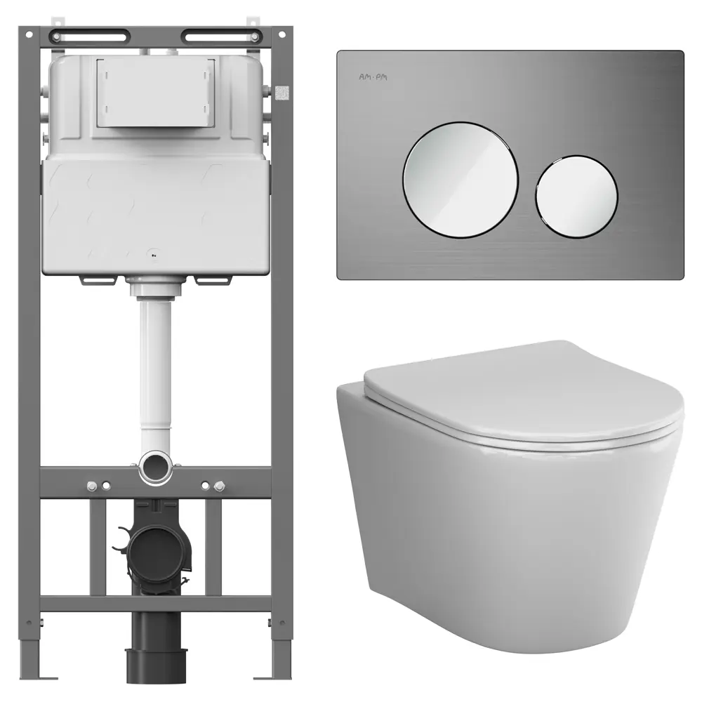 Комплект инсталляции AM.PM Tech с безободковым унитазом AM.PM Flash клавиша AM.PM Tech L хром STLM-2179301